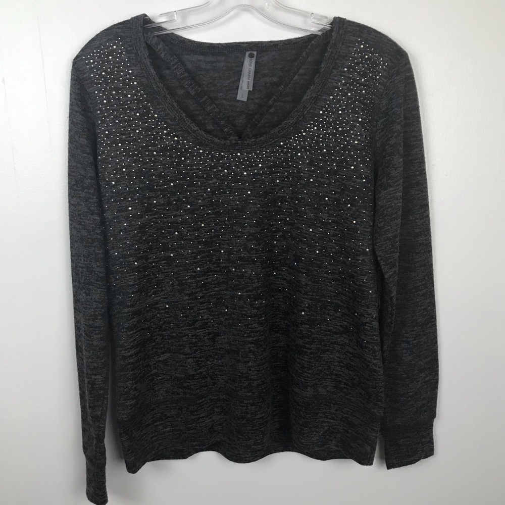 NWT Love Charm Women Size Large Blouse Sparkly Beads Charcoal Black Sweatshirt